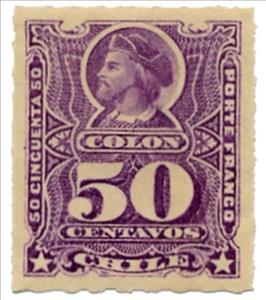 Stamp, Christopher Columbus (1451-1506) - violet, Chile,  