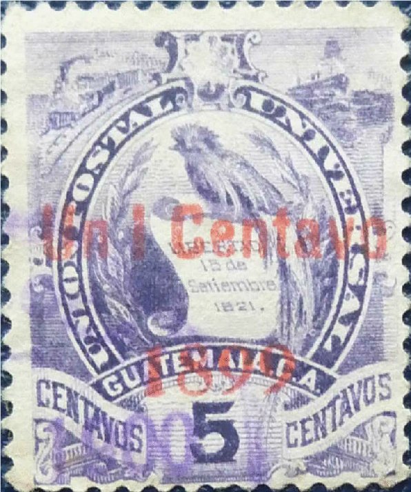 National Emblem surcharged in red 1c on 5c