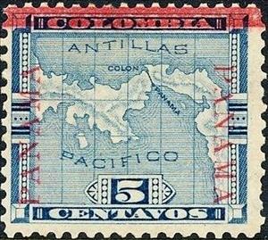 Stamp, Overprinted in Red, Panama,  , Maps