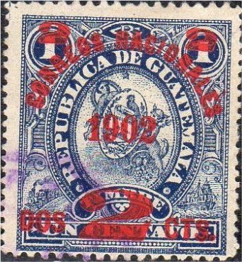 Telegraph stamp with red overprint 2c on 1c