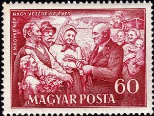 Stamp, Mátyás Rákosi meeting farmers, Hungary,  , Heads of State, Politicians, Communism