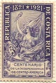 Stamp, Woman with torch and flag, Costa Rica,  