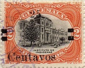 Stamp, School for Indians - 25c on 2p (black), Guatemala,  