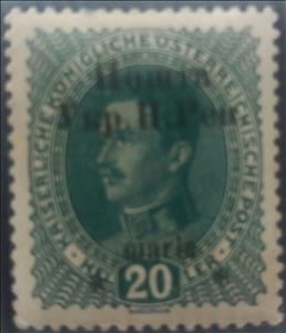 Stamp, Austrian stamp with black overprint, Western Ukraine,  