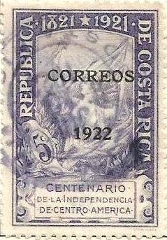 Stamp, Woman with torch and flag, Costa Rica,  
