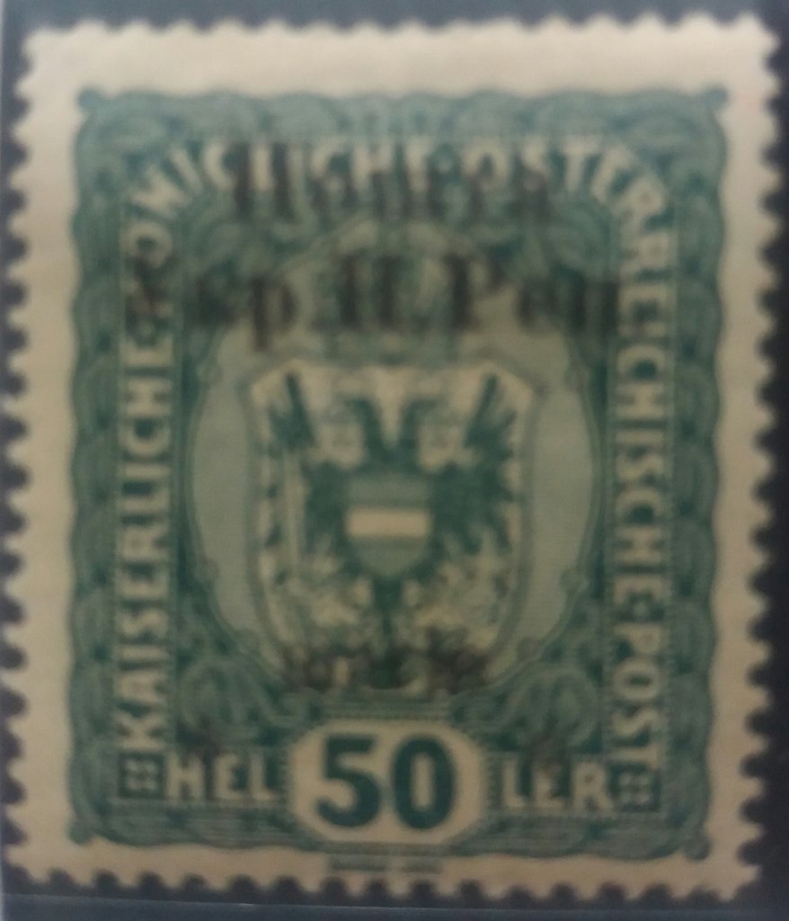 Austrian stamp with black overprint