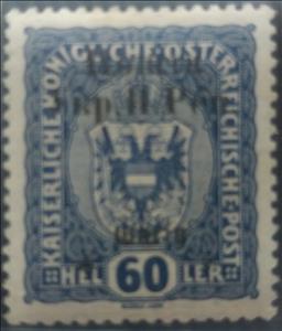 Stamp, Austrian stamp with black overprint, Western Ukraine,  
