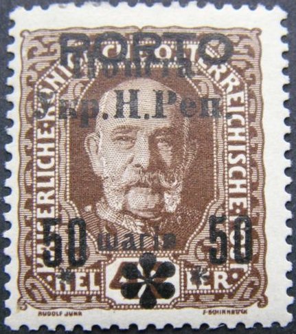 Austrian stamp with black overprint
