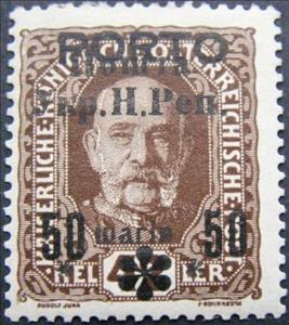Stamp, Austrian stamp with black overprint, Western Ukraine,  