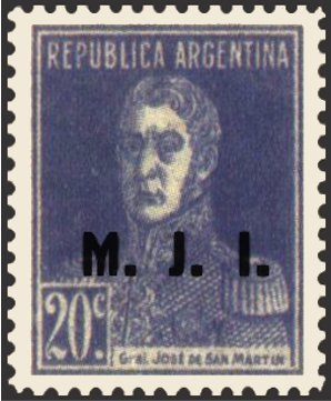 Stamp, San Martin, ovpt. “M.J.I.”, Argentina,  , Famous People, Generals