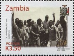 Stamp, 50th Anniversary of Independence of Zambia, Zambia,  , Politics and Government, Independence