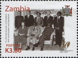 Stamp, 50th Anniversary of Independence of Zambia, Zambia,  , Minerology and Geology, Politics and Government, Minerals, Independence