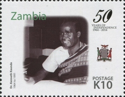 Stamp, 50th Anniversary of Independence of Zambia, Zambia,  , Independence, Geography and Meteorology, Politics and Government, Waterfalls