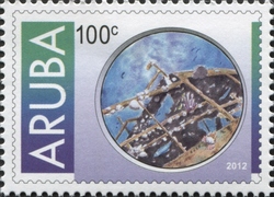 Stamp, Underwater Exploration, Aruba,  , Ships, Fauna, Transportation, Marine fauna, Ships and Navigation
