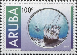 Stamp, Underwater Exploration, Aruba,  , Ships and Navigation, Marine fauna, Transportation, Fauna, Ships