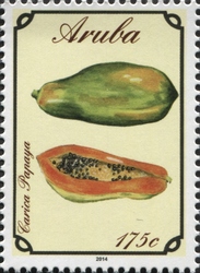 Stamp, Carica papaya, Aruba,  , Flora, Fruits