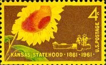Kansas Statehood Centennial, Sunflower, Pioneer Couple and S