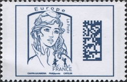 Stamp, Marianne Datamatrix Europe, France,  , Women, National symbols, Mankind