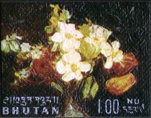 Stamp, La Tour, Bhutan,  , Flowers, Paintings