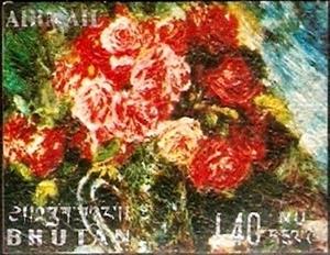 Stamp, Renoir, Bhutan,  , Flowers, Paintings