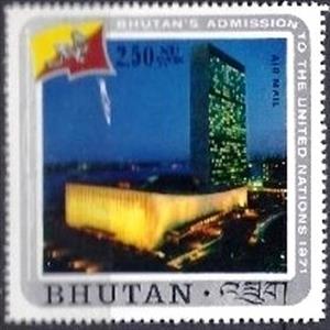 Stamp, UN Headquarters, New York, Bhutan,  , Anniversaries and Jubilees, U.N.O.