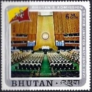 Stamp, General Assembly Hall, Bhutan,  , Anniversaries and Jubilees, U.N.O.