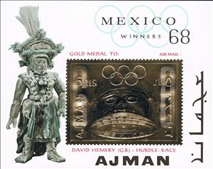 Souvenir Sheet, David Hemery (GB); Hurdles, Ajman,  , Athletes, Athletics, Olympic Games