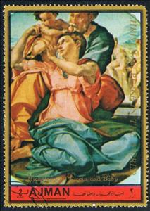 Stamp, Virgin and child; by Michelangelo, Ajman,  