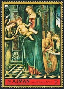 Stamp, Virgin and Child; by Filippo Lippi, Ajman,  
