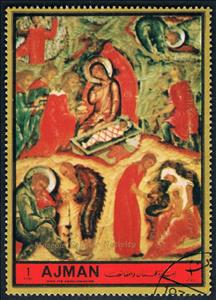 Stamp, Nativity, Ajman,  , Christmas, Paintings