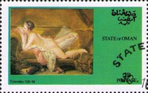 Stamp, Tintoretto 1518-1594, Cinderellas,  , Art, Nudes, Paintings