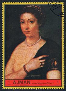 Stamp, Young Woman; by Titian, Ajman,  