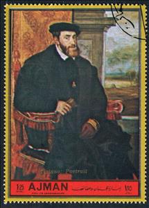 Stamp, Emperor Charles V; by Titian, Ajman,  