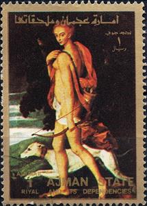 Stamp, Nude painting, Ajman,  , Nudes, Painters, Paintings