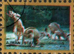 Stamp, Kangaroo, Ajman,  , Animals (Fauna), Kangaroos