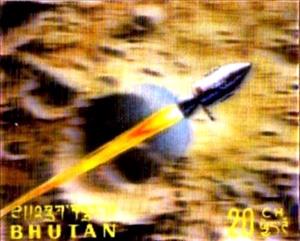Stamp, Achieving lunar orbit, Bhutan,  , Space Traveling