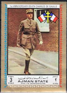 Stamp, Death of General Charles de Gaulle, Ajman,  