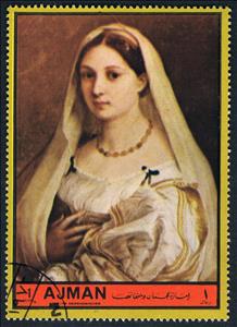 Stamp, Woman with a Veil; by Raphael, Ajman,  , Art, Paintings