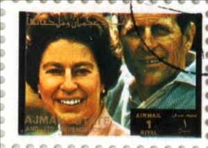 Stamp, Queen Elizabeth II and Prince Philip, Ajman,  , People