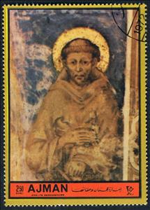 Stamp, Madona Enthroned with the Child, St. Francis and four Angel…, Ajman,  