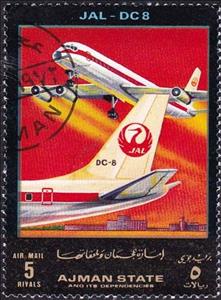 Stamp, DC 8, JAL, Ajman,  , Airlines, Aviation, Aircraft