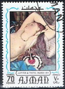 Stamp, Jupiter & Thetis (1811), Ajman,  , Nudes, Paintings