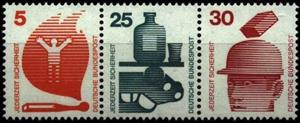 Se-tenant, Se-tenant 5 pf. + 25 pf. + 30 pf., Germany, Federal Republic,  