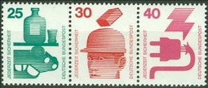 Se-tenant, Se-tenant 25 Pf. + 30 Pf. + 40 Pf., Germany, Federal Republic,  