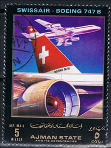 Stamp, Boeing 747 B, SWISSAIR, Ajman,  , Airlines, Aviation, Aircraft