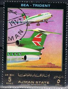 Stamp, Lockheed Trident, BEA, Ajman,  , Airlines, Aviation, Aircraft