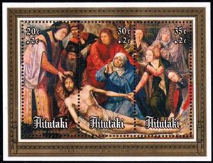 Souvenir Sheet, The burial of Christ, by Quentin Metsys, Aitutaki,  , Paintings