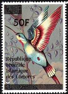 Stamp, Olive Bee-eater    Merops superciliosus, Comoros,  , Animals (Fauna), Birds