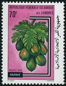 Stamp, Papaye, Comoros,  , Fruits, Plants (Flora)