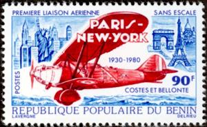 Stamp, Breguet 19 Super Bidon "Point d'Interrogation", Benin,  , Anniversaries and Jubilees, Aviation